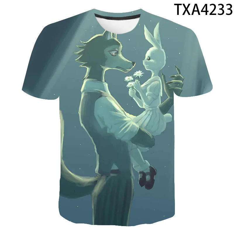 Аниме Beastars модная мужская женская детская спортивная футболка с 3D принтом серый