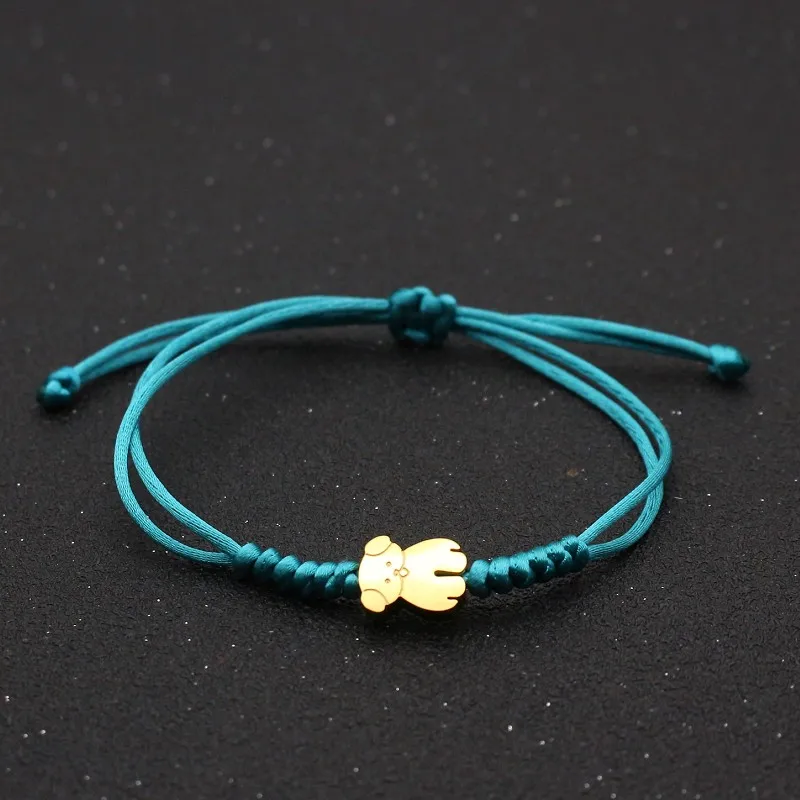 Jade blue Новинка, золотой цвет милый маленький браслет медведь, пара желаний на удачу, ручная работа, плетеные браслеты дружбы для женщин и мужчин, ювелирные изделия - Окраска металла: Jade blue