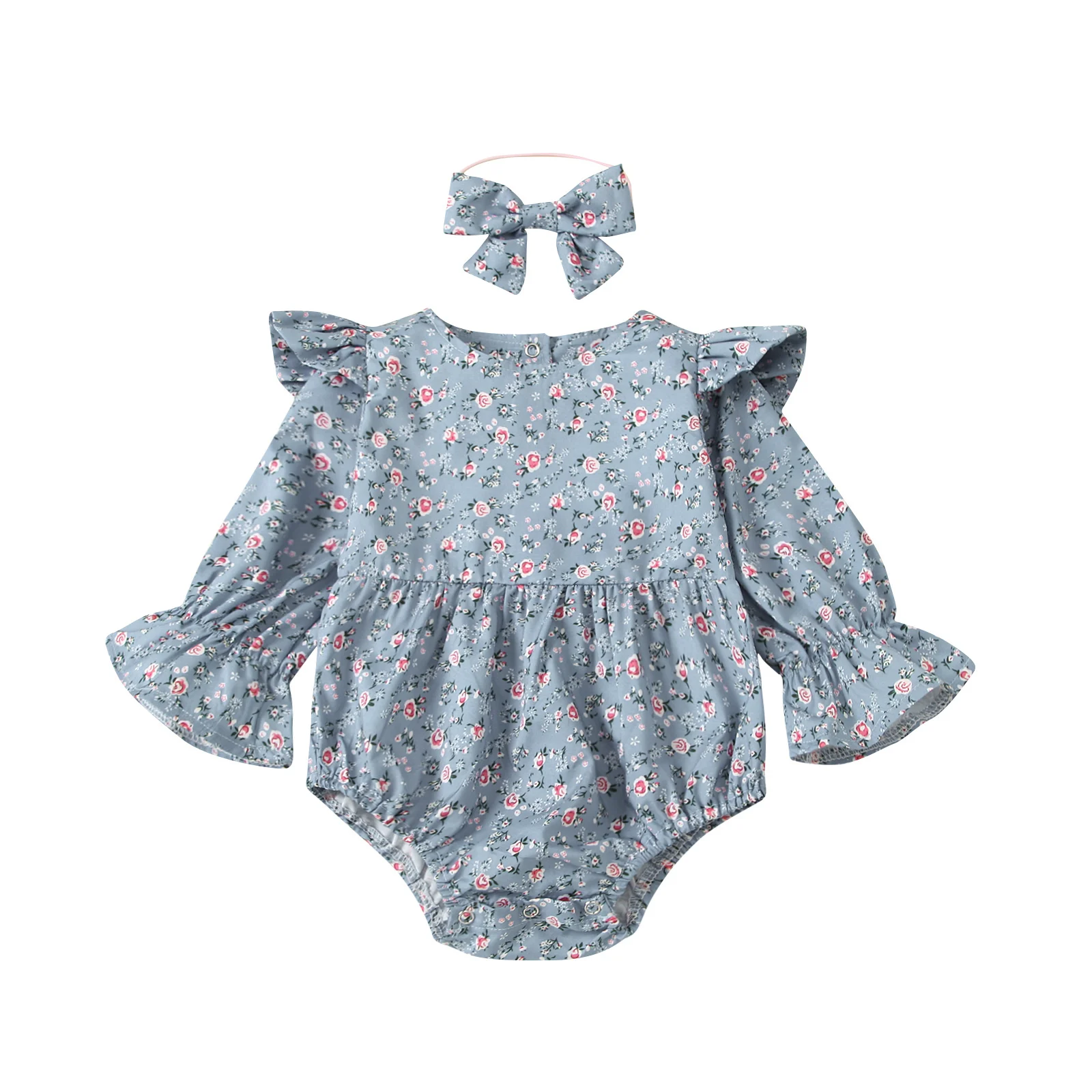 2 шт. детское боди с цветочным принтом длинным рукавом и круглым вырезом|Боди для