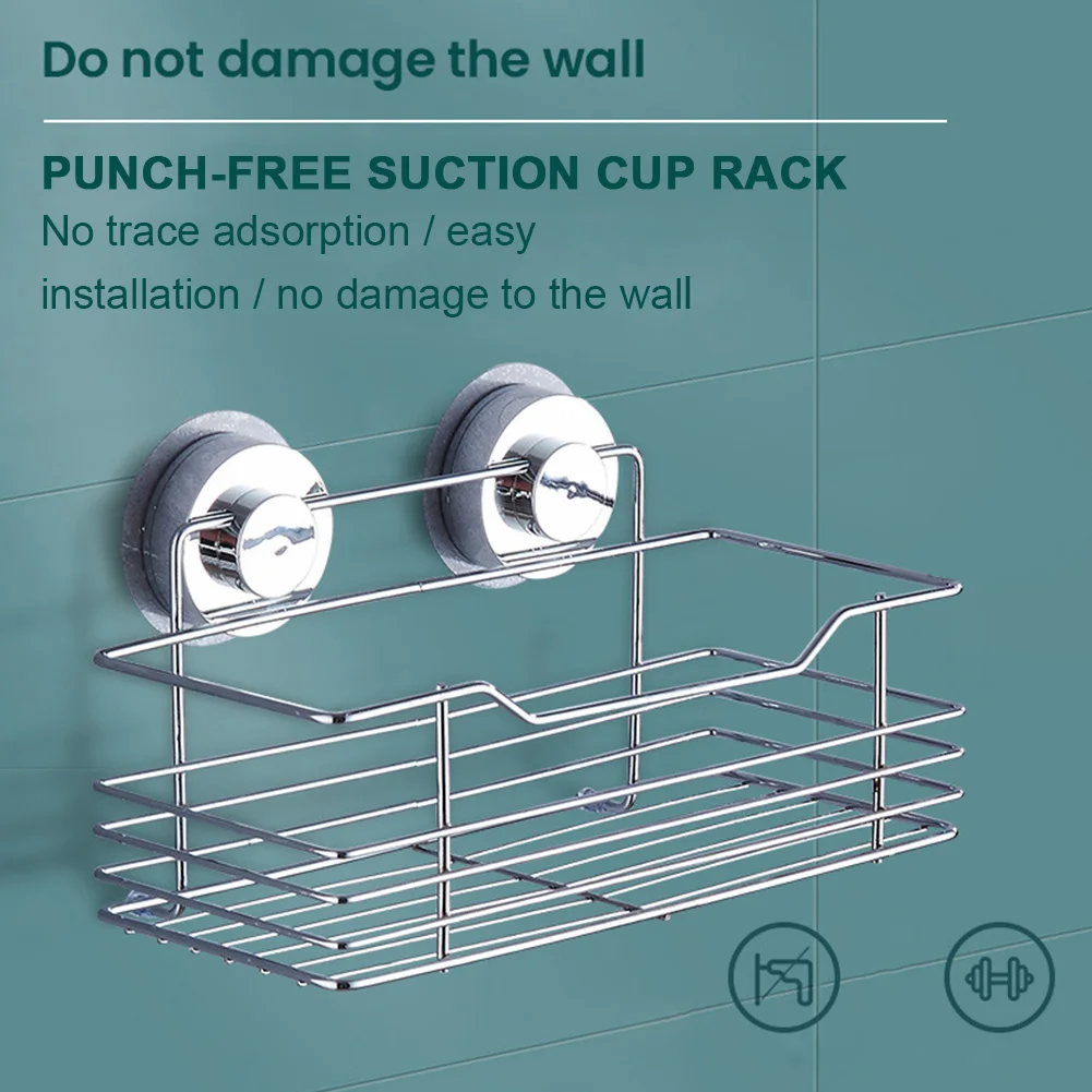 Настенная полка на присоске стеллаж из нержавеющей стали для ванной комнаты и