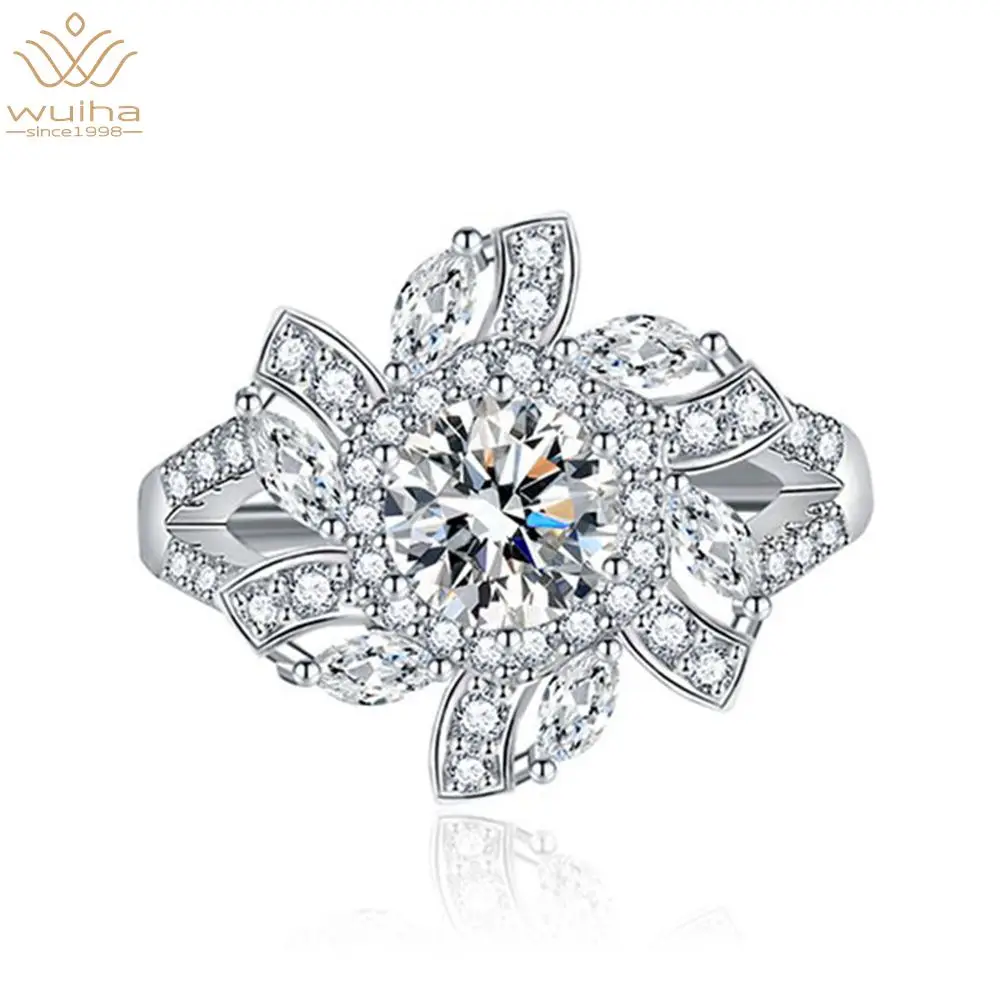 

WUIHA Romantic 100% 925 Sterling Silver Creative Flower High Carbon Diamond Emerald Amethyst Citrine Gemstone Ring Fine Jewelry
