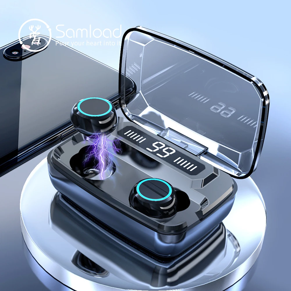 Беспроводные наушники Samload Bluetooth 5 0 hi fi звук со светодиодным дисплеем зарядный