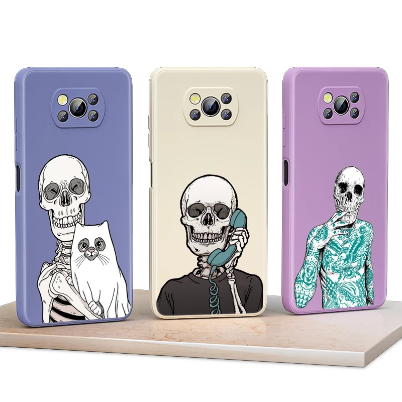 

Fashion skull For Xiaomi 6X CC9 E A3 Lite A2 Mix 3 4 Poco X3 NFC X2 M2 C3 M3 Pro F3 GT Liquid Silicone Phone Case