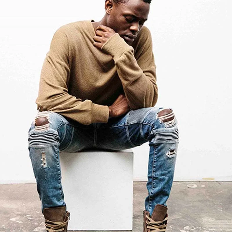 Men's Jeans Korean Vintage Ripped Straight Leg Harem Pants  Streetwear Hip Hop Designer Pants For Men Fashion SECENSE