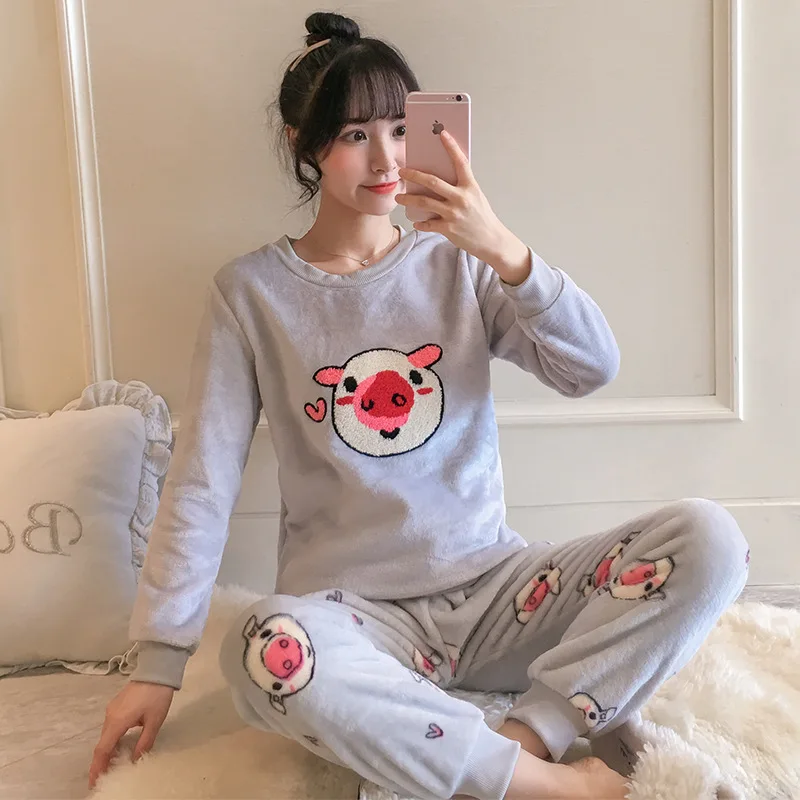 Осень-зима Для женщин фланелевые пижамные комплекты одежда для сна Nightsuits теплые