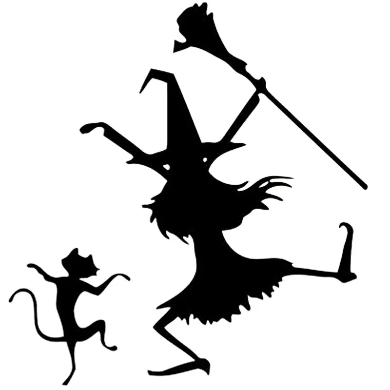 

Dance Witch And Cat Funny Vinyl Car-styling Car Sticker Decals Black/Silver Accessories 14.2cm*15cm