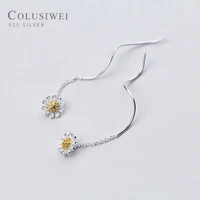 modian new arrive real 925 sterling silver plant gold color daisy drop earrings fashion dangle ear for women fine jewelry gift