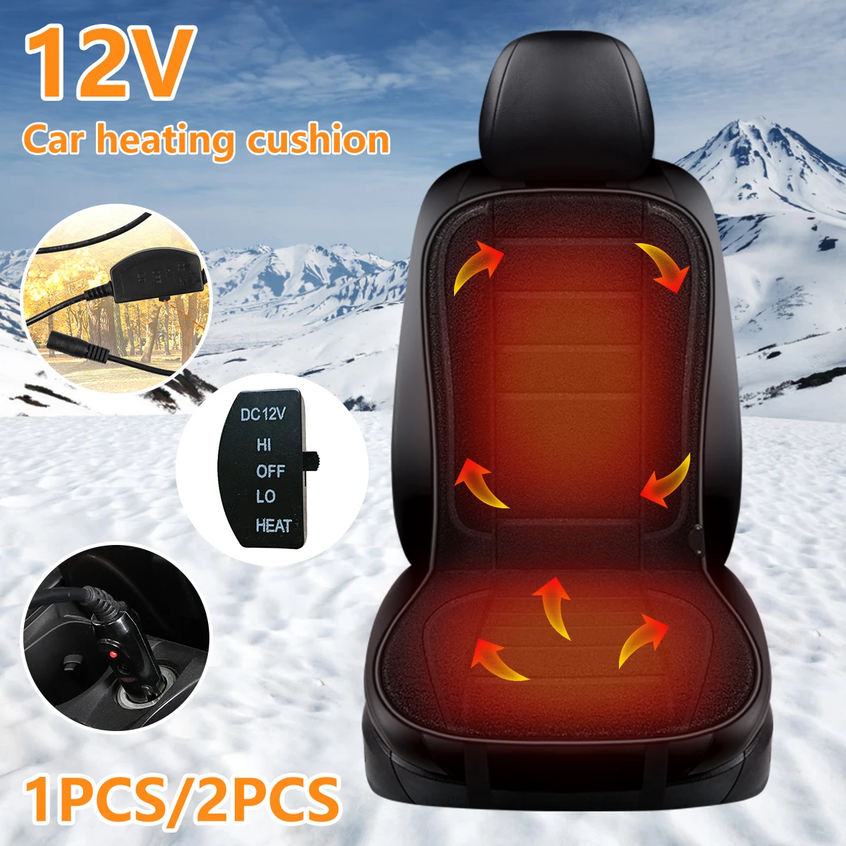 

Winter Heated Car Seat Cover 12V Universal Heated Car Seat Cushion Non-slip Car Heating Pad Warmer Cover Temperature Controller