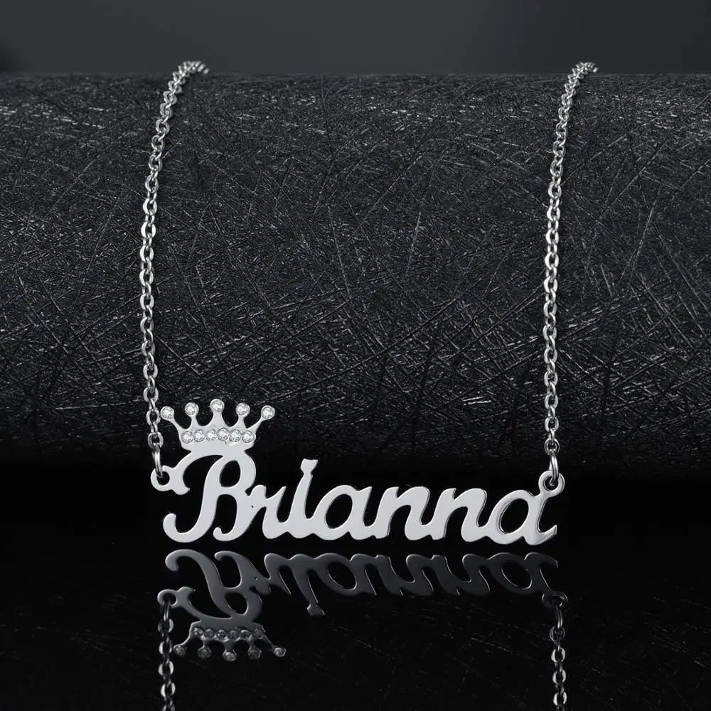 Customized Crown Personalized Name Necklace Crown iced Out Crystal Zircon Letter Pendant Necklace Women's Stainless Steel Gift
