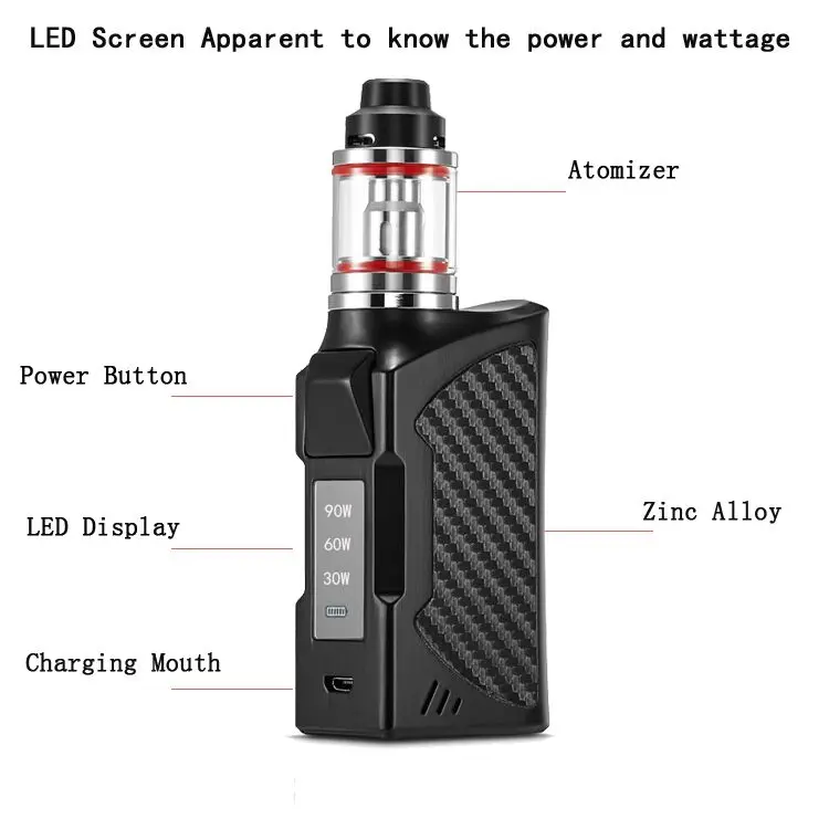Феномен 90 Вт Vape моды огромный дым электронная сигарета с 2200 мАч батарея 0.3ohm бак