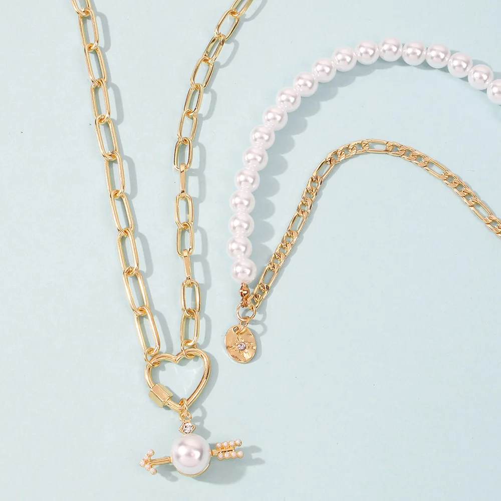 

Double Sweater Chain Necklace Set Heart Pearl Arrow Pendant Choker Necklace For Women Trendy Temperament Party Jewelry Gifts