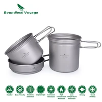 boundless voyage titanium pot pan set with folding handle outdoor camping soup pot bowl frying pan mess kit picnic cookware