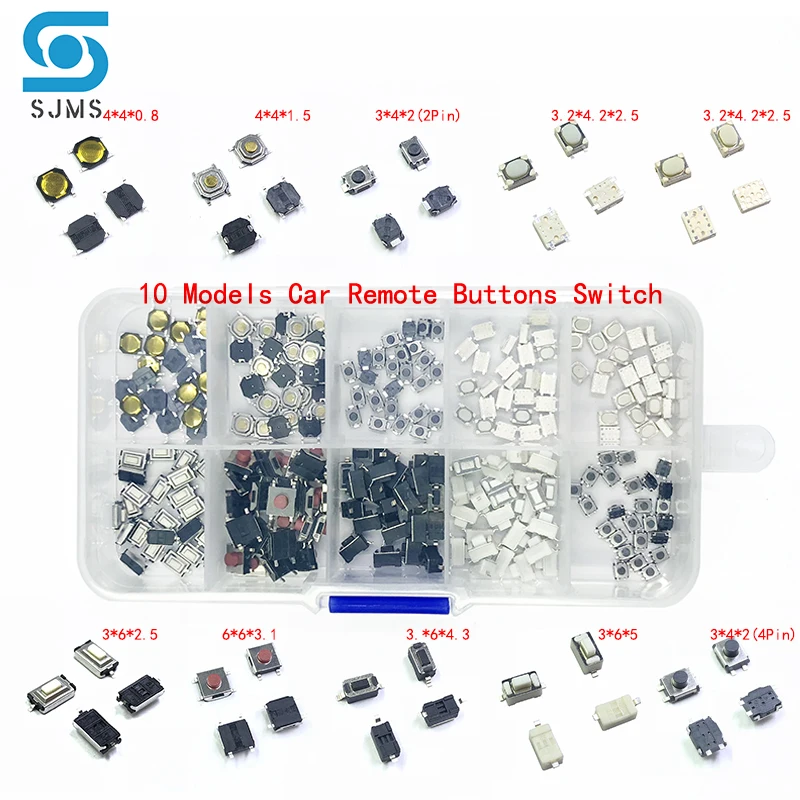 

10 Type Tactile Push Button Touch Micro Switch Buttons Key Component Package Car Remote Control Keys Switches 4*4*0.8 1.5 3*6*5