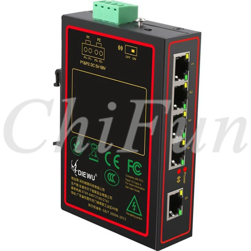 5-портовый квазипромышленный коммутатор DIEWU TXI/TXE173 DIN-рейка разветвитель сетевого