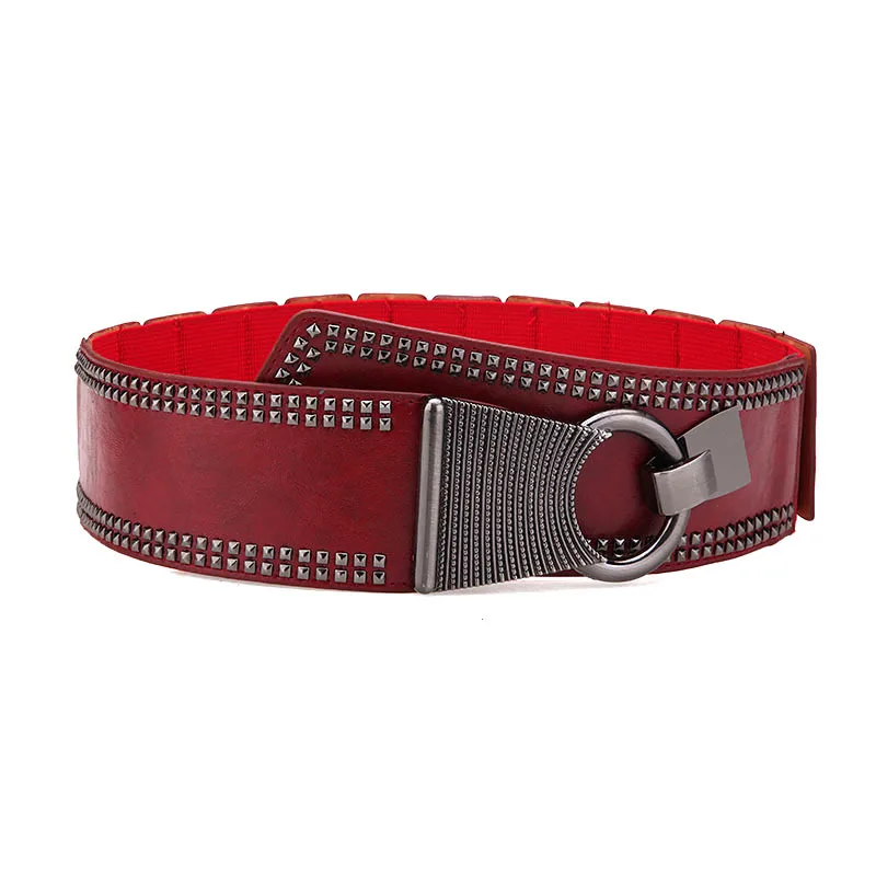 

2020 Fashion New Punk Rocker Wide Belts for Women Elastic Wide European Style Women Belts Metal Round Buckletband