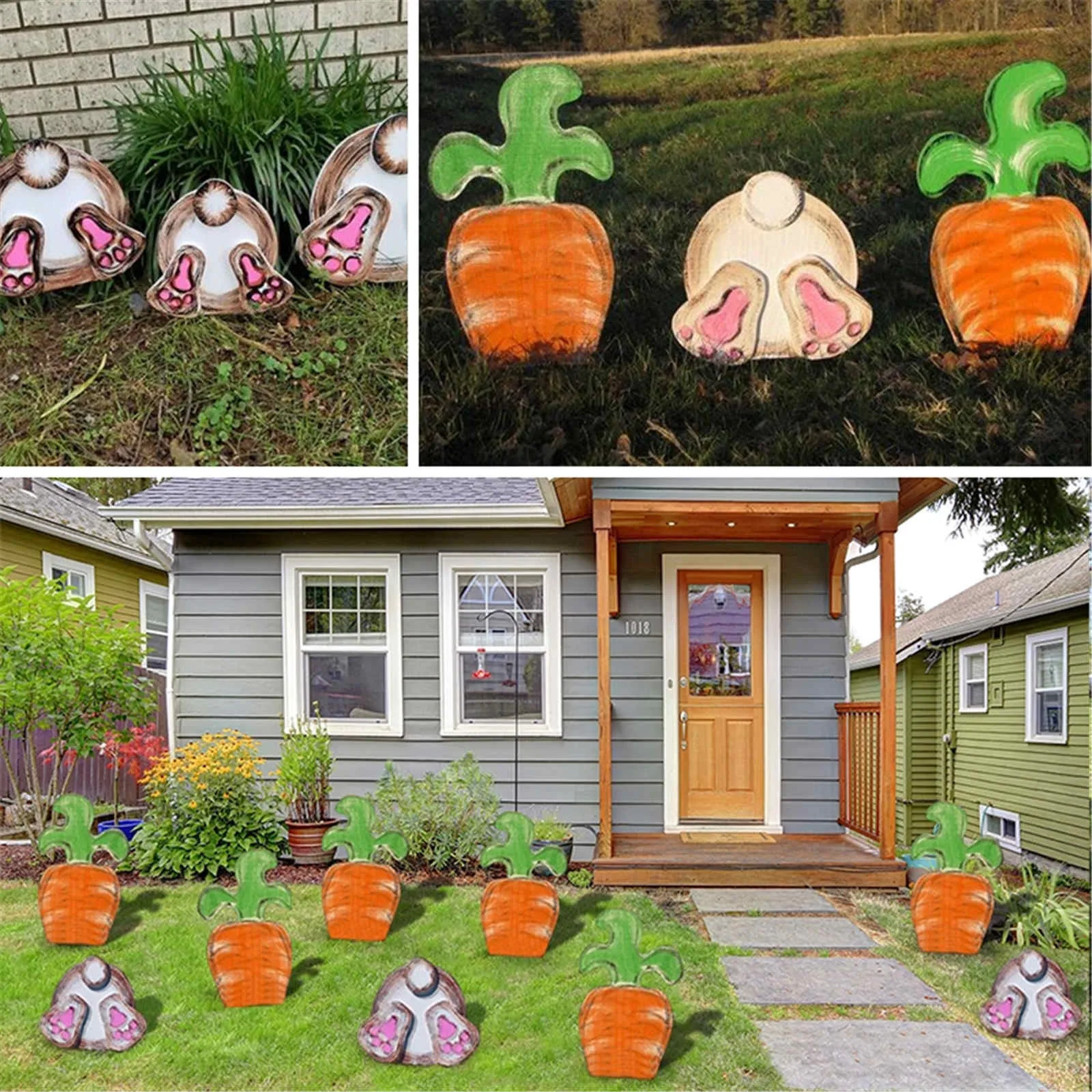 

Wooden Easter Garden Decoration Bunny Carrot Signs Home Lawn Yard Decor Easter Sculpture Garden Statue Spring Decoration tuin