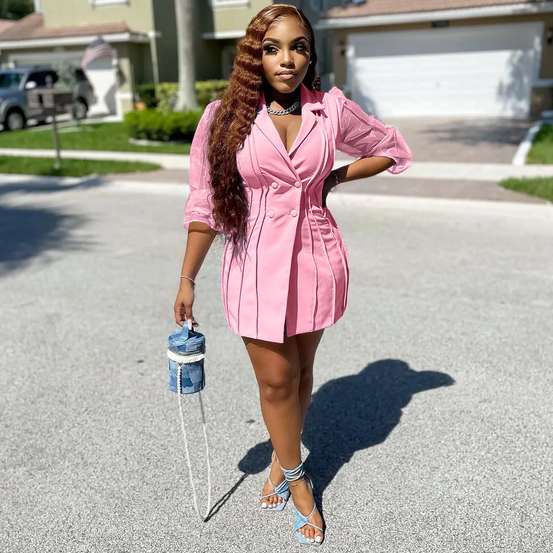 

Женское двубортное платье-блейзер с длинным рукавом, на пуговицах