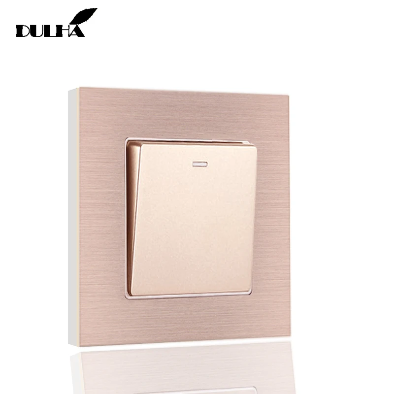 

Luxurious 1 Gang 1 Way Wall Light Switch Champagne Gold Brushed Aluminum Satin Metal Panel Electric Push Button Rocker Switches
