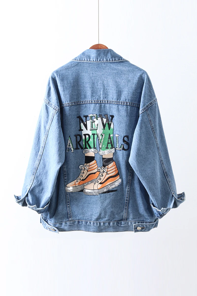

Denim jacket women loose Korean version 2020 new trendy spring and autumn all-match fashion print short long-sleeved top
