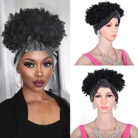 short high afro puff kinky curly drawstring ponytail headwrap turban wig for black women african american updo chignon