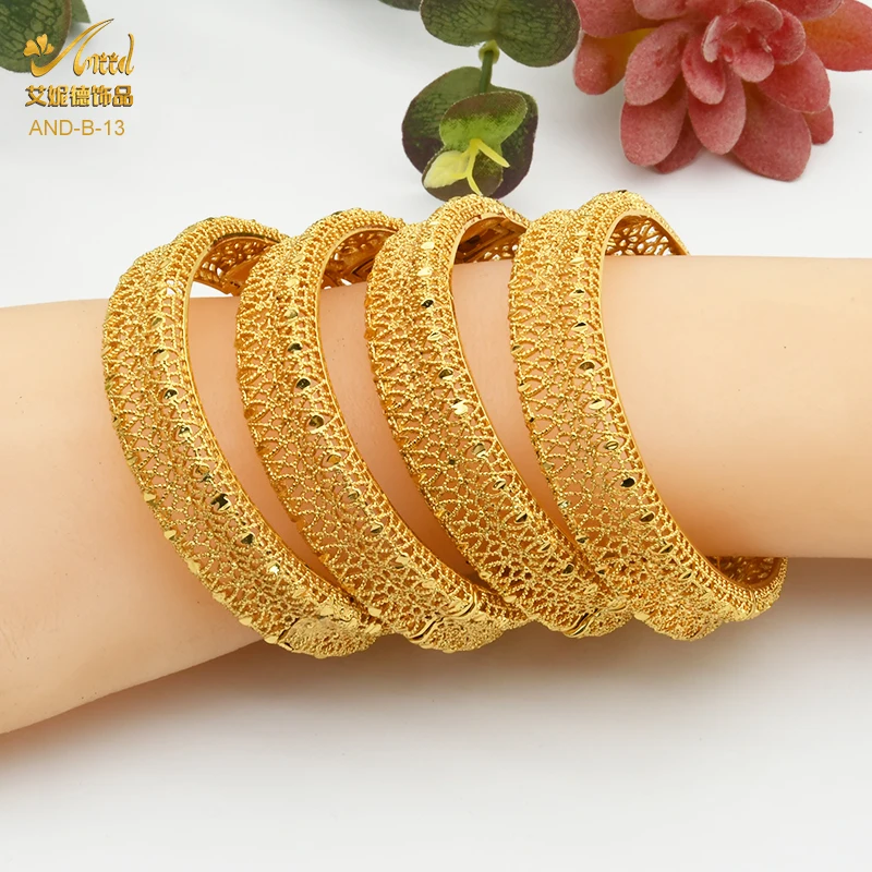 

Dubai 24k Gold Plated Bangles For Women Jewelry African Wholesale Luxury Bangle Arabic Egyptian Charm Chunk Designer Bracelets