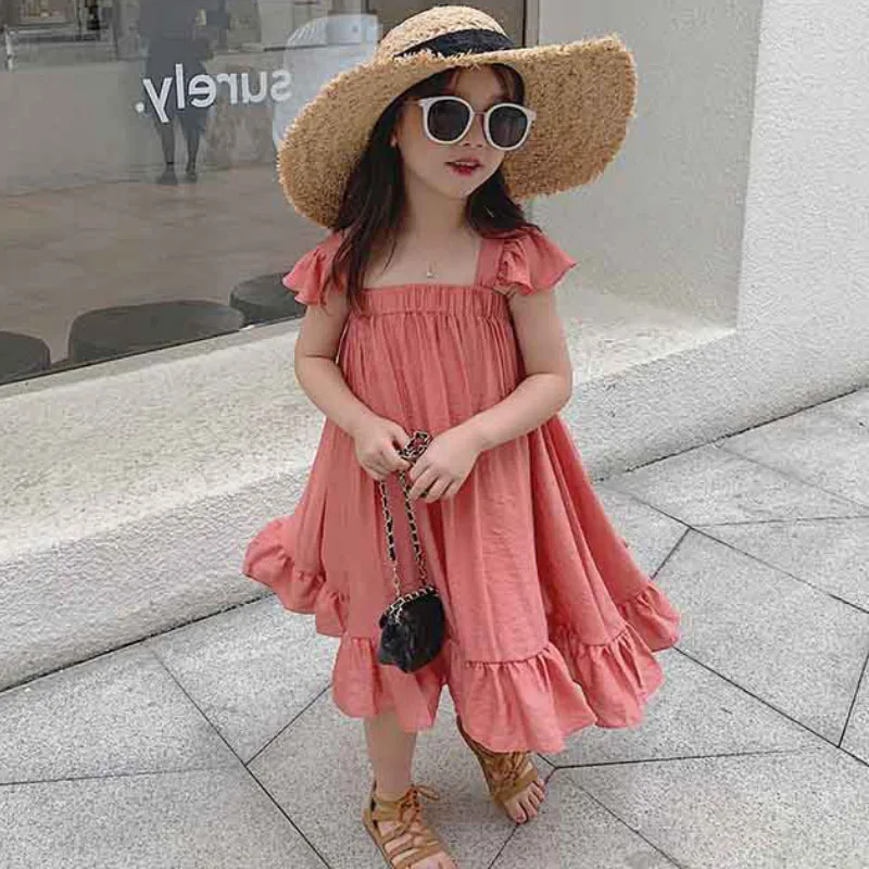 

Girls clothes summer dress sweet flying sleeve stitching princess dresses bohemian vacation Beibei Quality children's clothing