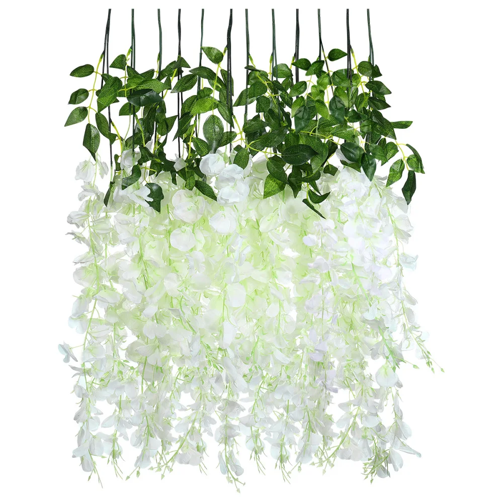 

IMIKEYA 12 Pcs Artificial Silk Wisteria Ivy Vine Garland Simulation Plants Props 90CM for Party Wedding Home Decoration (White)