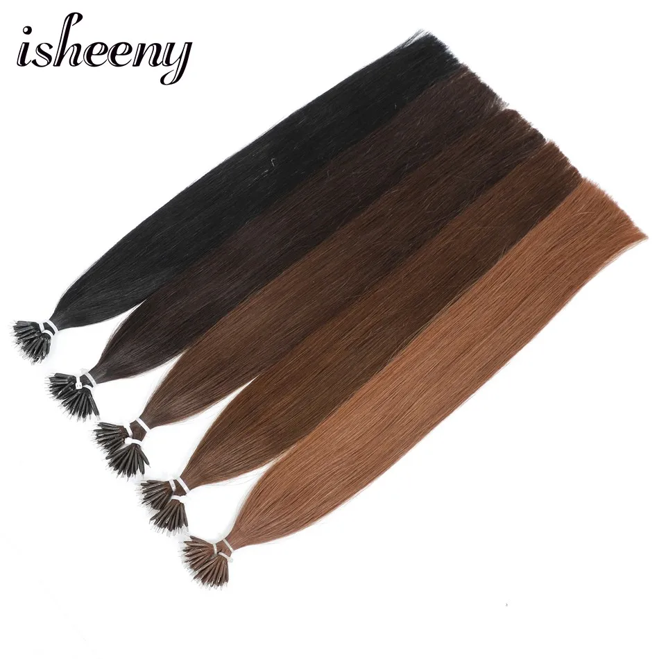 Isheeny 1"-22" дюймов микро кольцо Remy человеческие волосы для наращивания прямые черные европейские нано-кольца для волос расширение предварительно склеивание 100 шт