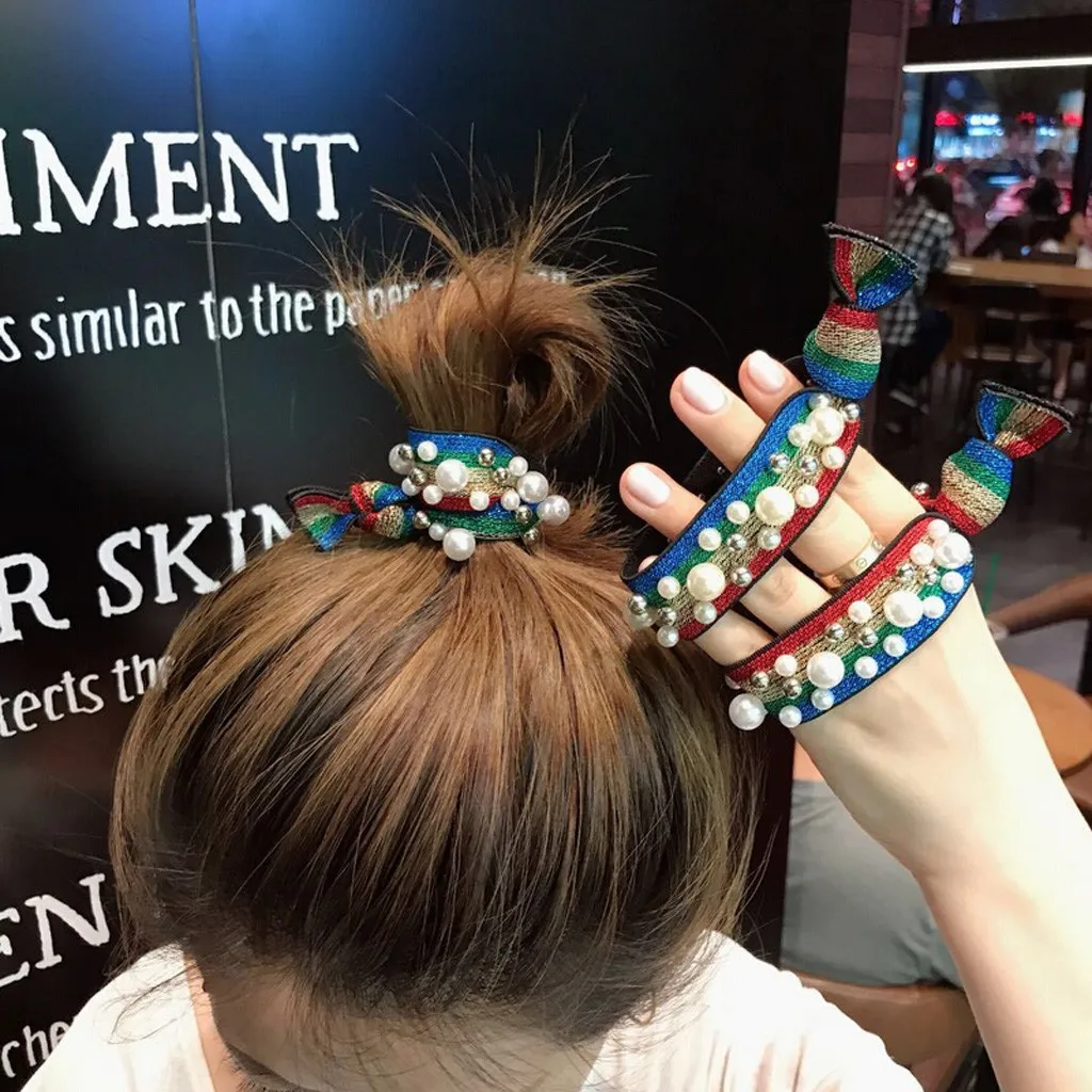 4 шт. женские радужные ленты цветок аксессуары для волос резинка кольцо корейский