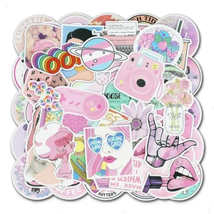 103 шт.лот Розовые наклейки для девочек в стиле мультфильма INS Vsco, наклейки для ноутбука, мотоцикла, скейтборда, багажа, холодильника, ноутбука, игрушки, наклейки