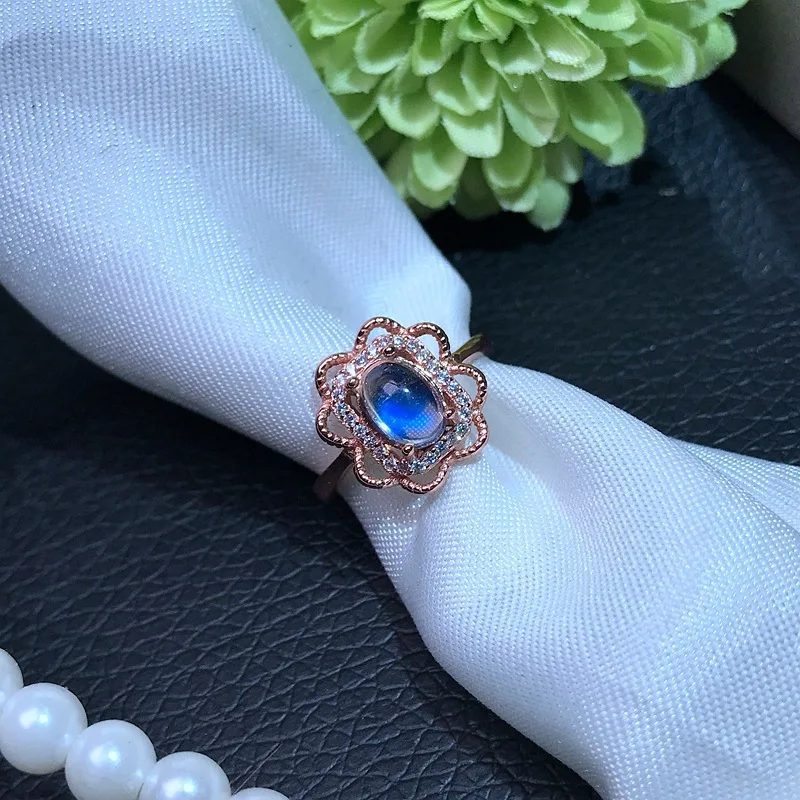 Обручальное кольцо с натуральным лунным камнем серебряный цвет винтажная