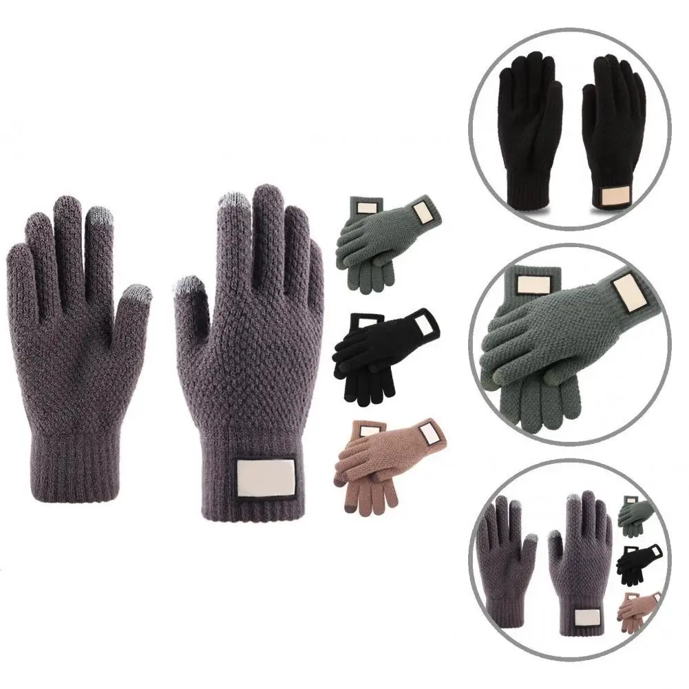 

Elastic 1 Pair Fashionable Touch Screen Full Finger Winter Gloves Imitated Cashmere Men Gloves Portable for Riding