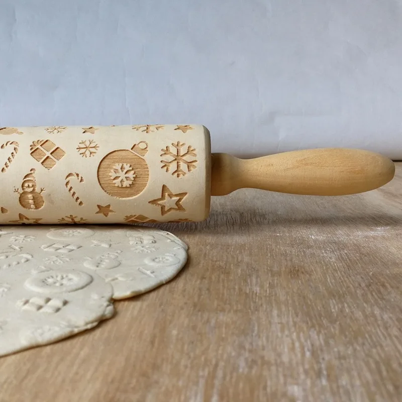 Рождественская Скалка Выгравированная резная деревянная рельефная Подарочная