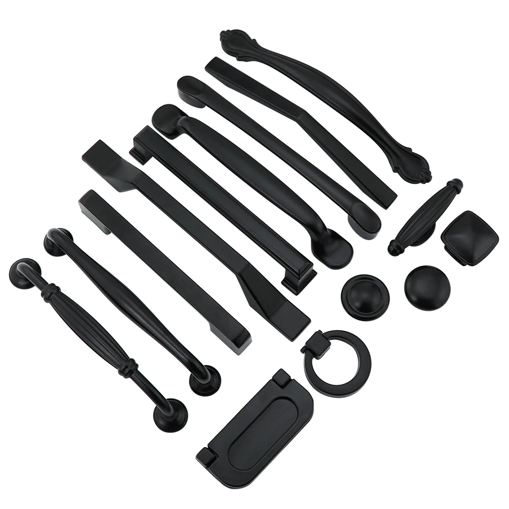 Американский Стиль Черный кабинет ручки однотонные Алюминий сплав Кухня шкаф