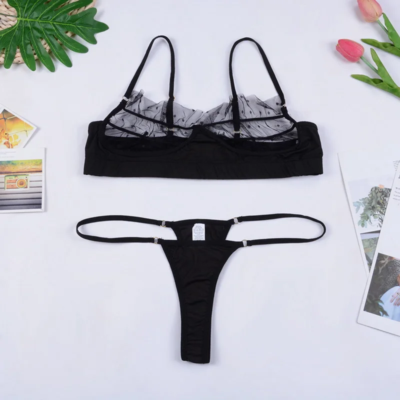 

Women Ruffle Lace Lingerie Set Sexy Women's Underwear Transparent Bra Party Set Lingerie Bra Set