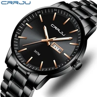 crrju new quartz watch for men top brand luxury fashion business watches steel waterproof man sport wristwatch relogio masculino