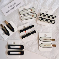 1pair fashion acrylic hairpins geometric black white patchwork plastic hair clip simple barrette hair grips women accessories