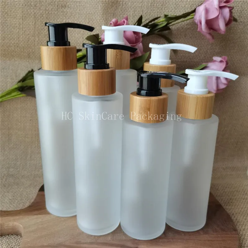 88pcs/lot 100/120/150ML Empty Bamboo Matte Glass With Pump Lid Bottle Cosmetic Container Packaging Large Capasity Shampoo Bottle