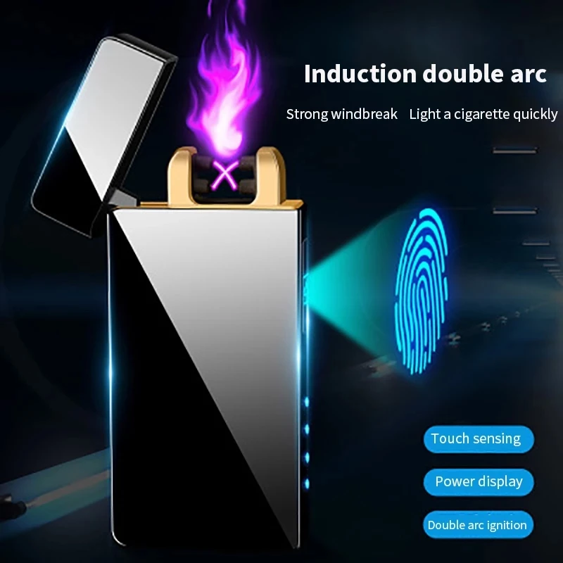 Windproof Dual Arc Lighter Plasma Flameless Rechargeable Electric for Cigarette Candle with LED Power Display | Дом и сад
