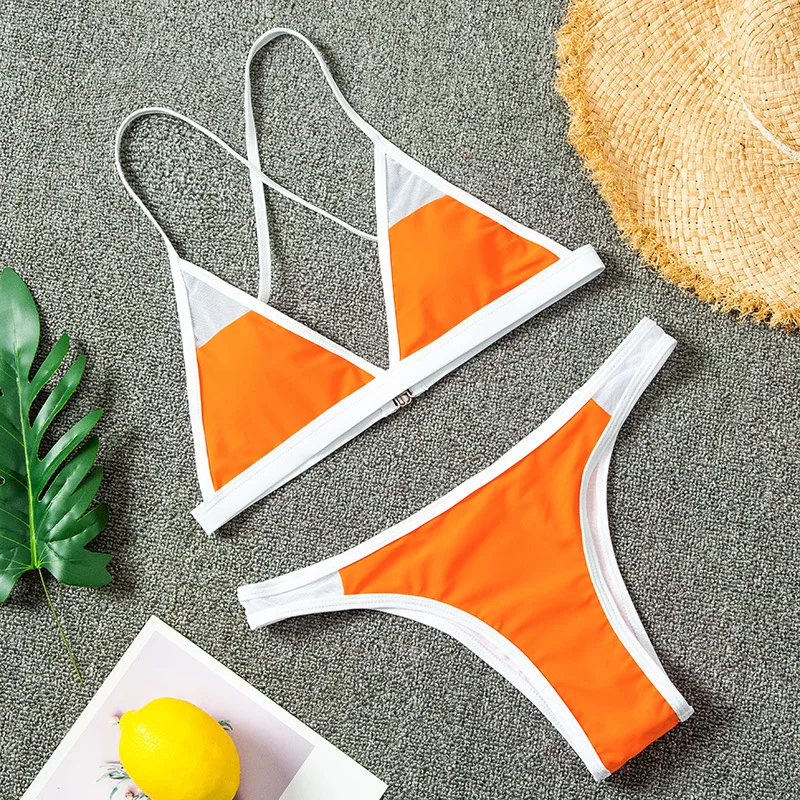 Sporty Splicing Bikini Push Up Mesh Bikinis Women Thong Swimwear Swimsuit Sexy Bathing Suits Biquini Beach Wear Maillot De Bain | Женская