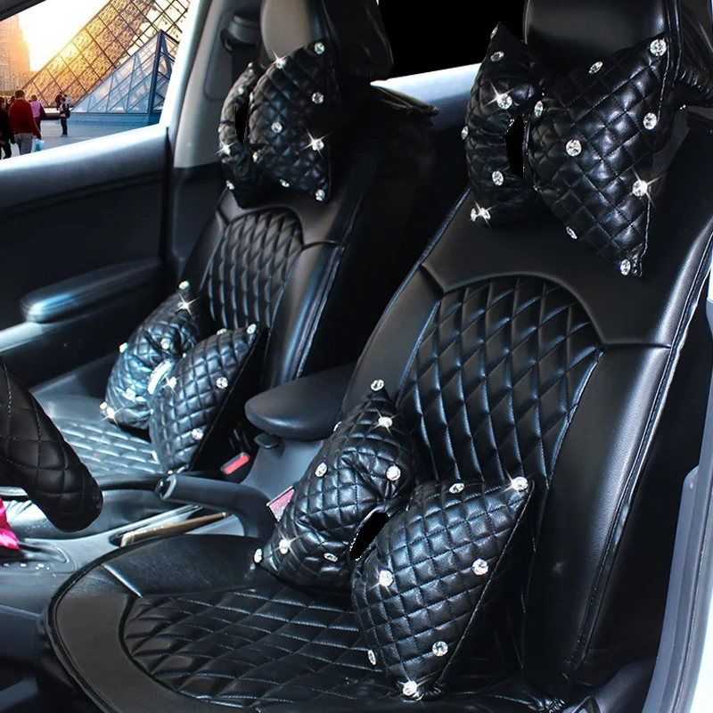 Симпатичная Автомобильная подушка под шею из искусственной кожи с бантом и