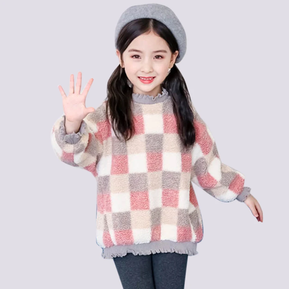 Одежда для девочек бархатный свитер и леггинсы костюм модные комплекты в клетку