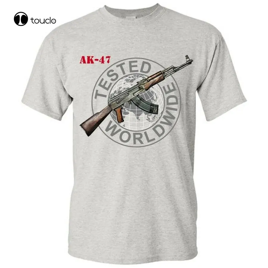

Russian Graphic Cotton Gray T-Shirt Ak-47 Kalashnikov Gun Shirt Tee Shirt