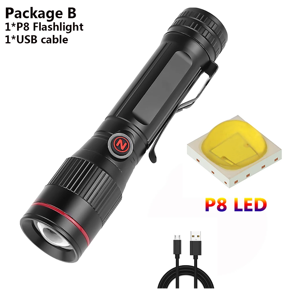 Package B P8 светодиодный фонарь высокой мощности специальный z-образный свет USB Перезаряжаемый мигающий фонарик водонепроницаемый легко носить с собой на открытом воздухе - Испускаемый цвет: Package B