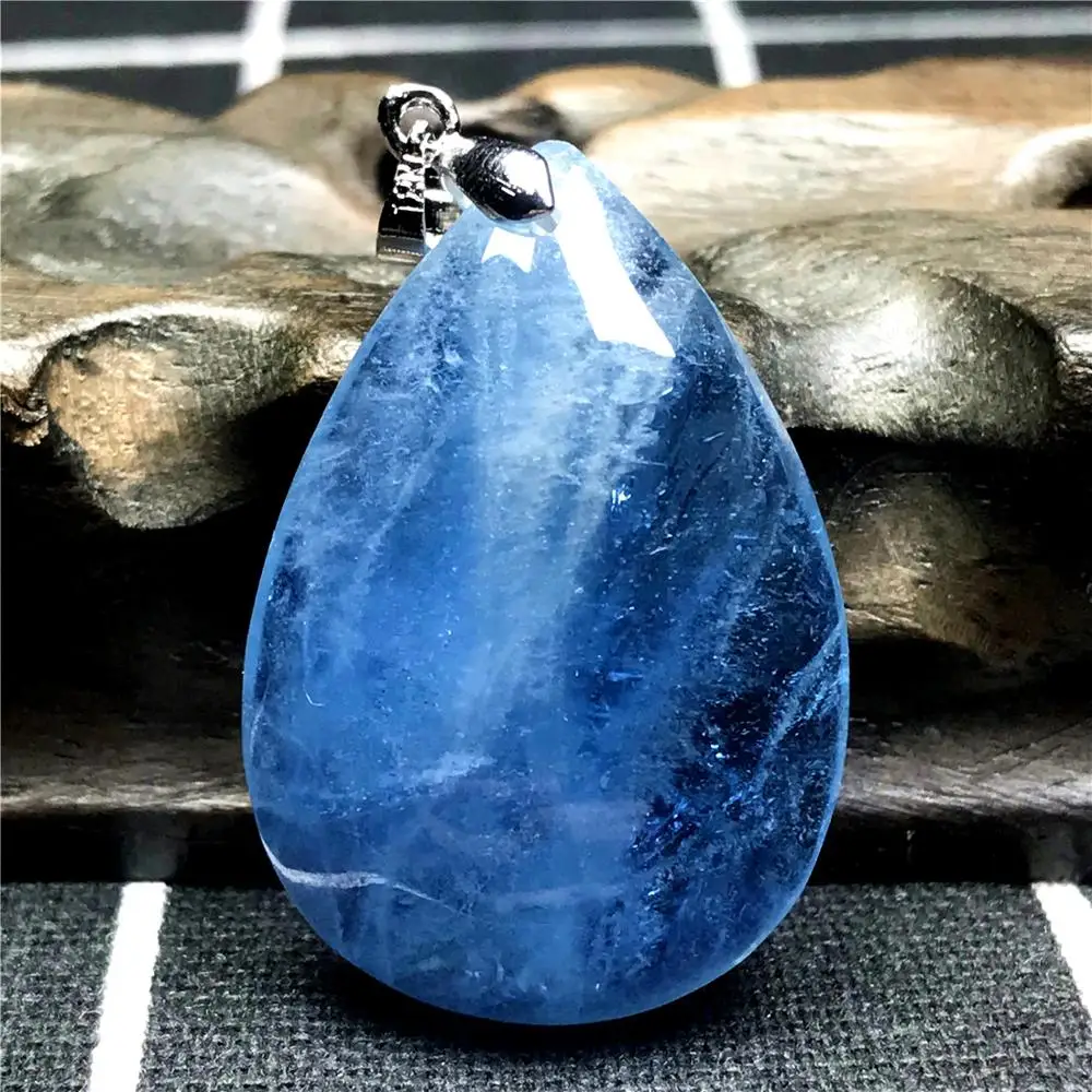 

Natural Blue Aquamarine Pendant For Woman Man 36x25x10mm Gemstone Clear Water Drop Beads Silver Necklace Pendant Jewelry AAAAA