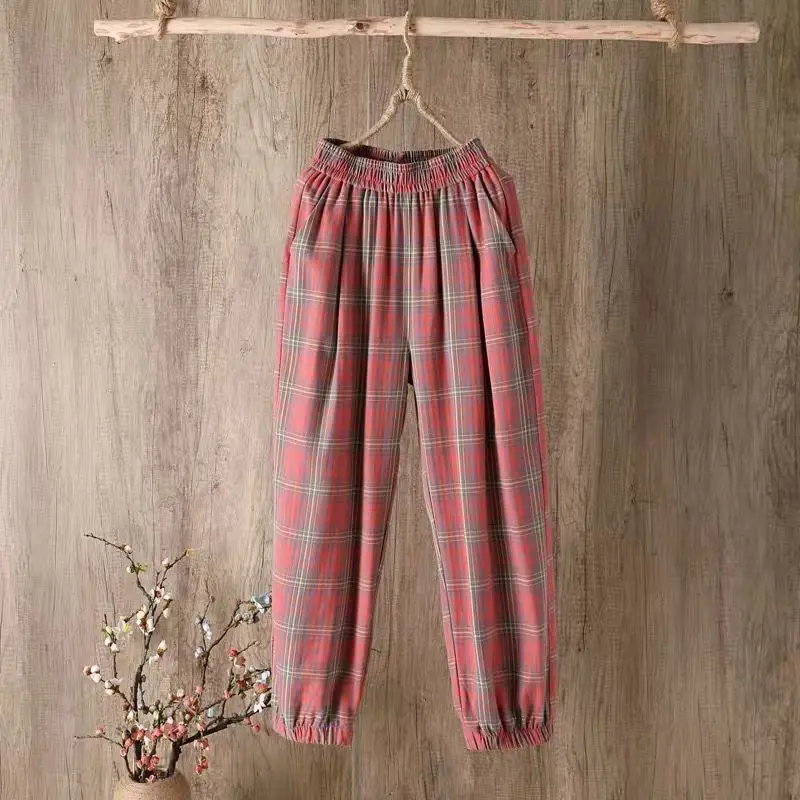 

Plaid pants Women Wide Leg Long Pant Women Vintage Plaid Straight Pants 2020 Casual Loose High Waist Korean Pant Plus Size