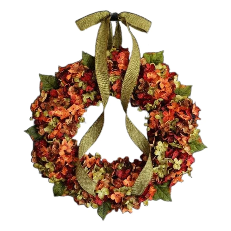 

Осенний венок для входной двери, искусственные цветочные венки с бантом