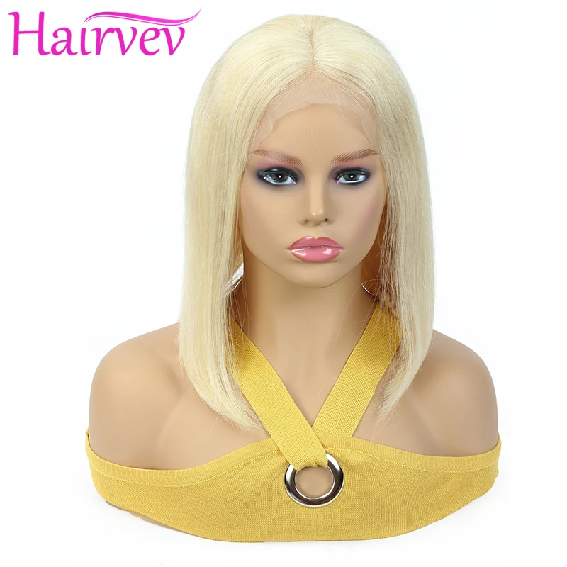 Hairvev 1B 613 13*4 парики из натуральных волос на кружеве Remy 150% плотность бразильский 613 блонд короткий парик из натуральных волос для черных женщин
