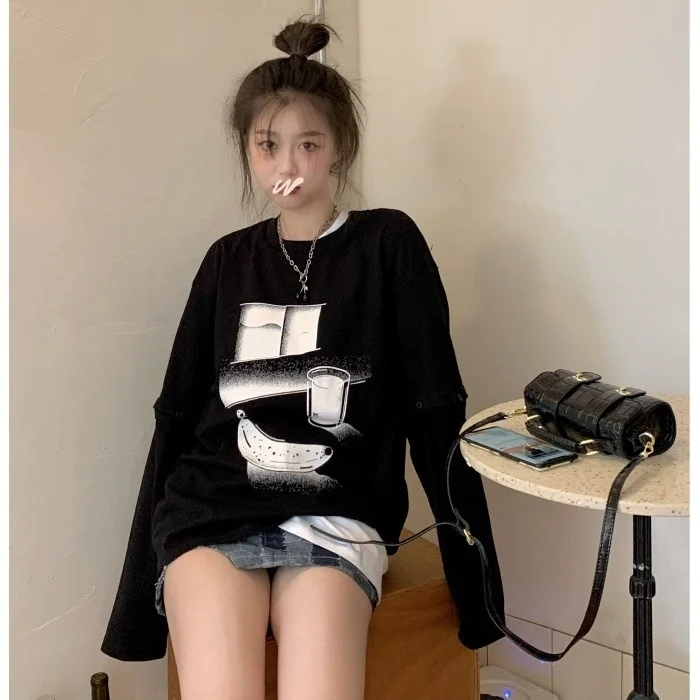 

Новинка Осень 2021, Женский пуловер с длинным рукавом и круглым вырезом, дизайнерская Свободная блузка в американском стиле. Kio