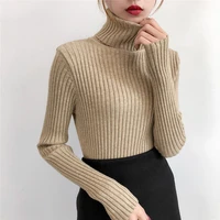 new high collar white knitted sweater for autumn